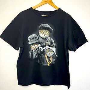 DOM Streetwear Hug life 100% Cotton Cat Graphic Mens T-Shirt Size XL